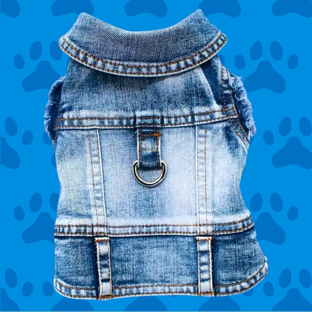 🆕 Denim Dog Vest Harness for Small Breeds, Jean Jacket Style w/ Traction Buckle